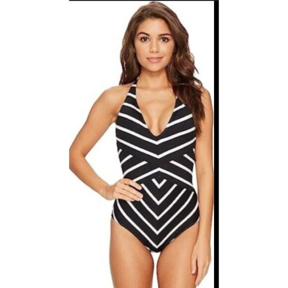 Lauren Ralph Lauren Deauville Halter Striped Tummy-Control One-Piece Swimsuit 6 - Picture 1 of 5